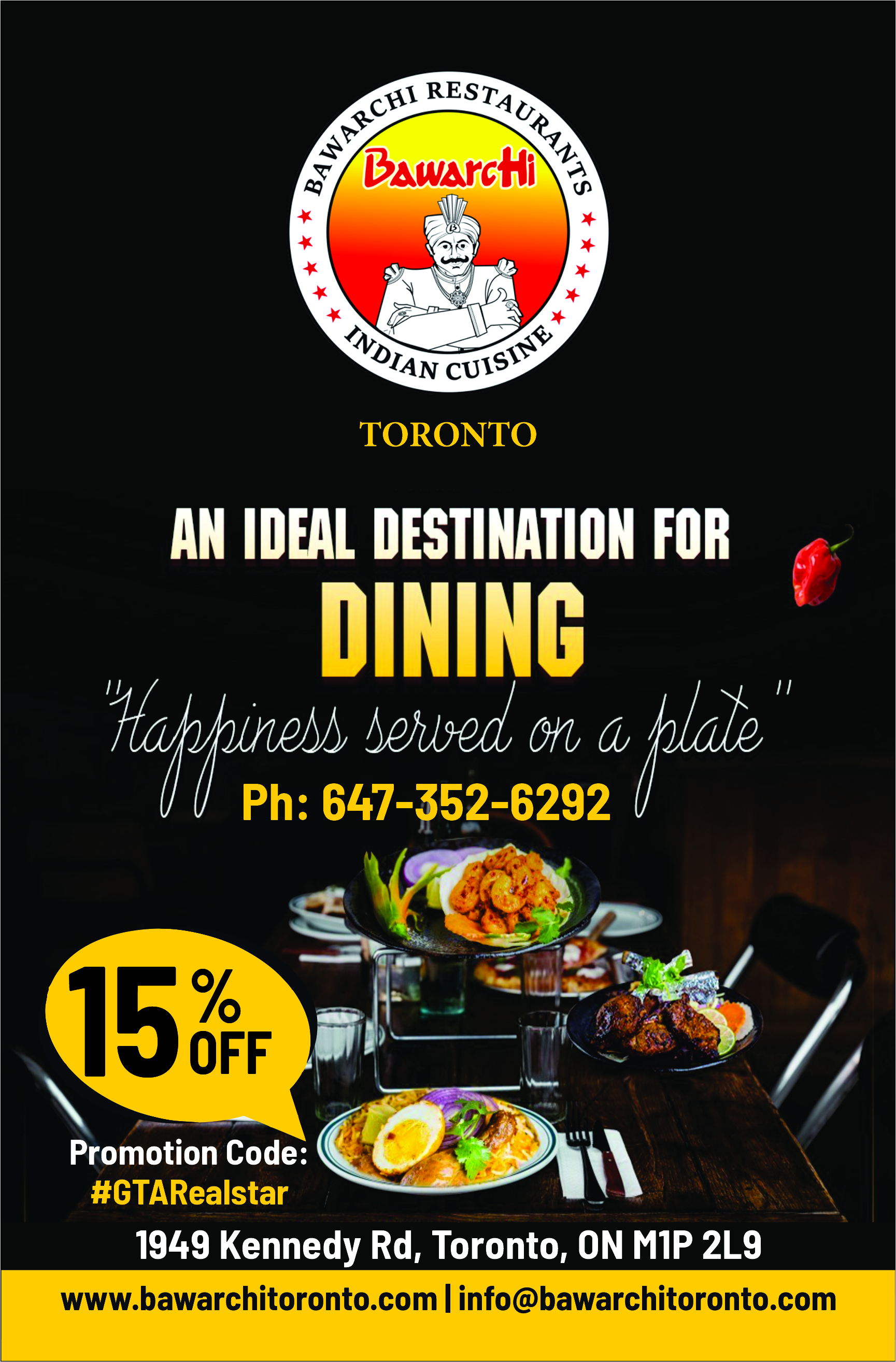 15% Off on Dining with Flyer Promotion Code #GTARealstar